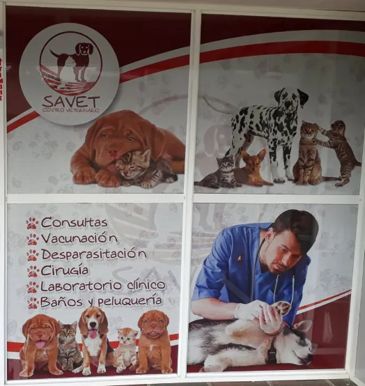 Fachada de SAVET con los servicios del centro veterinario